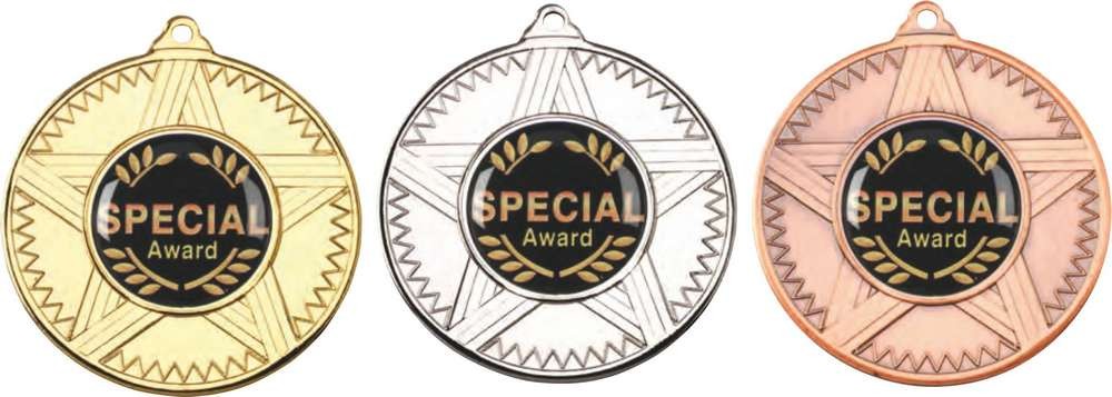 50mm Striped Star Medal - Gold, Silver & Bronze