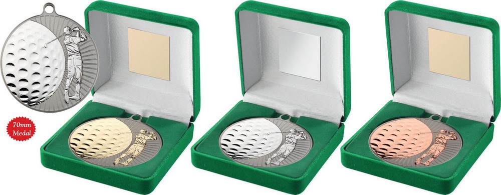 Green Velvet Box With 70mm Golf Medal
