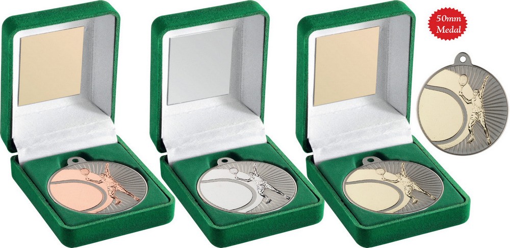 Green Velvet Box With 50mm Tennis Medal