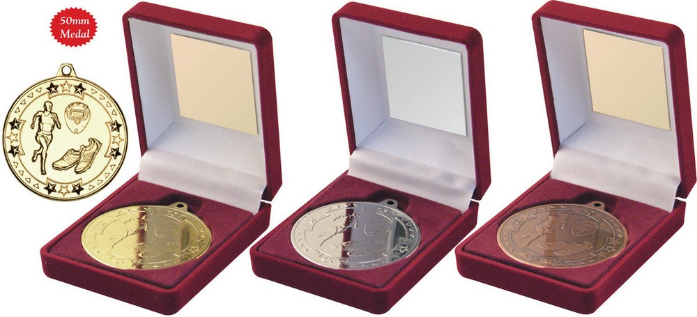 Red Velvet Box With 50mm Athletics Medal